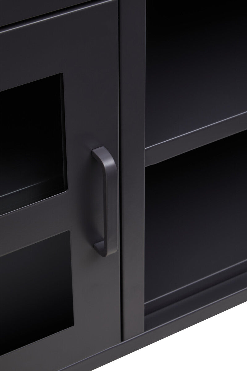 Acier Black Metal 2 Door Media Unit with Glass Doors