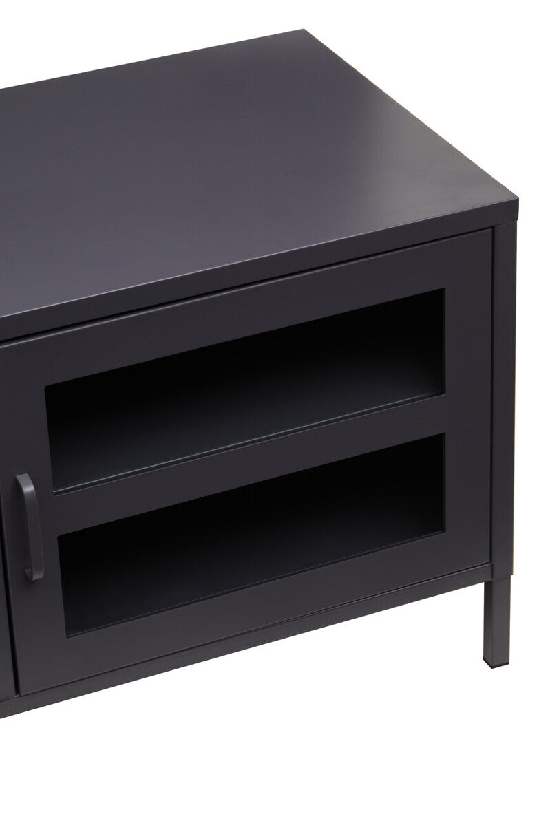 Acier Black Metal 2 Door Media Unit with Glass Doors