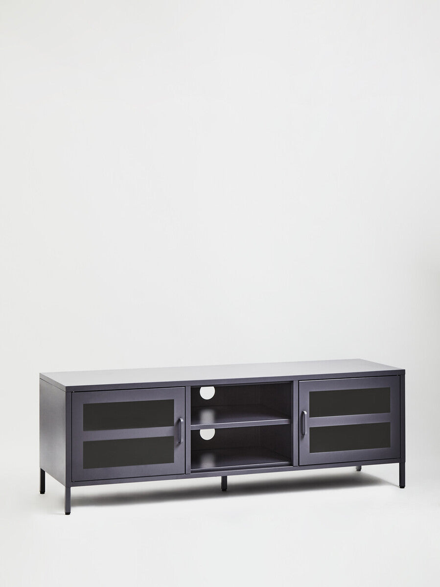 Acier Grey Metal 2 Door Media Unit with Glass Doors
