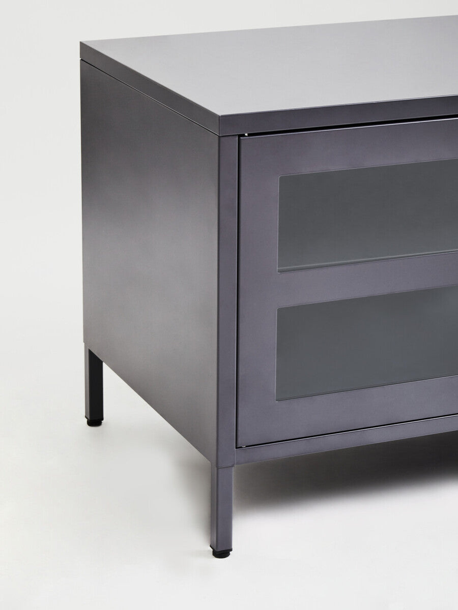 Acier Grey Metal 2 Door Media Unit with Glass Doors
