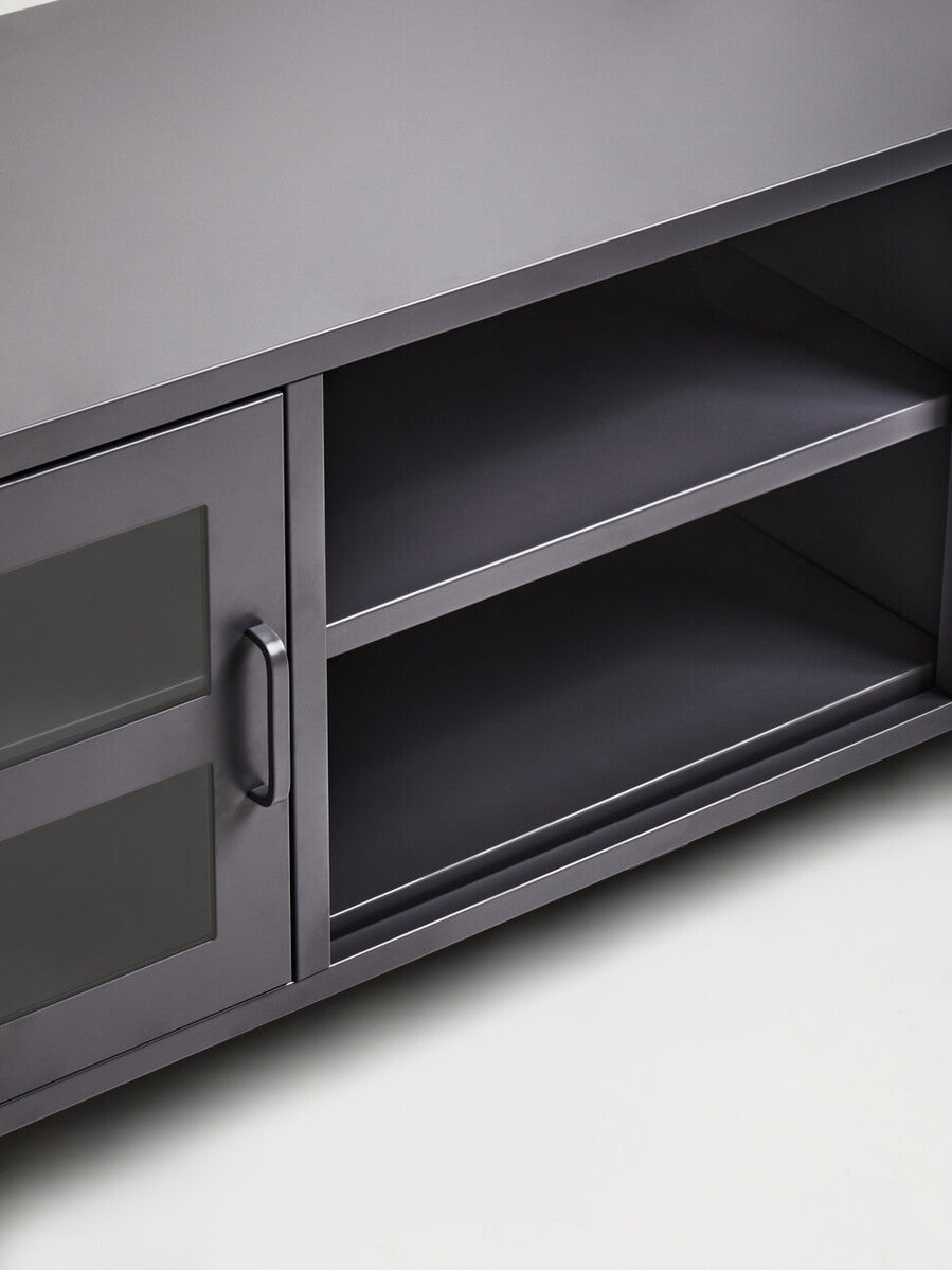 Acier Grey Metal 2 Door Media Unit with Glass Doors