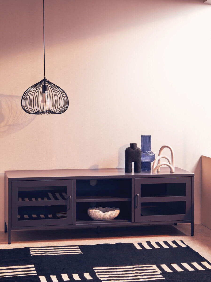 Acier Grey Metal 2 Door Media Unit with Glass Doors