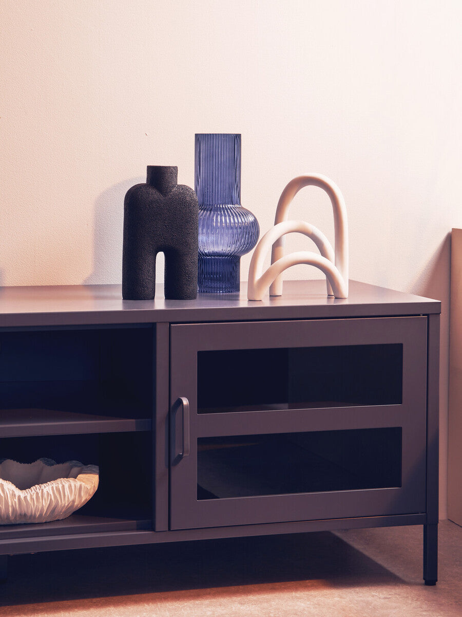 Acier Grey Metal 2 Door Media Unit with Glass Doors