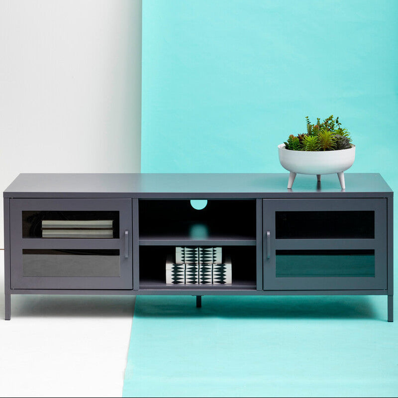 Acier Grey Metal 2 Door Media Unit with Glass Doors