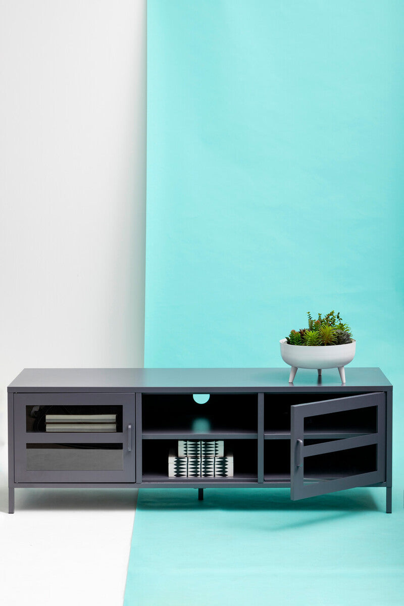 Acier Grey Metal 2 Door Media Unit with Glass Doors