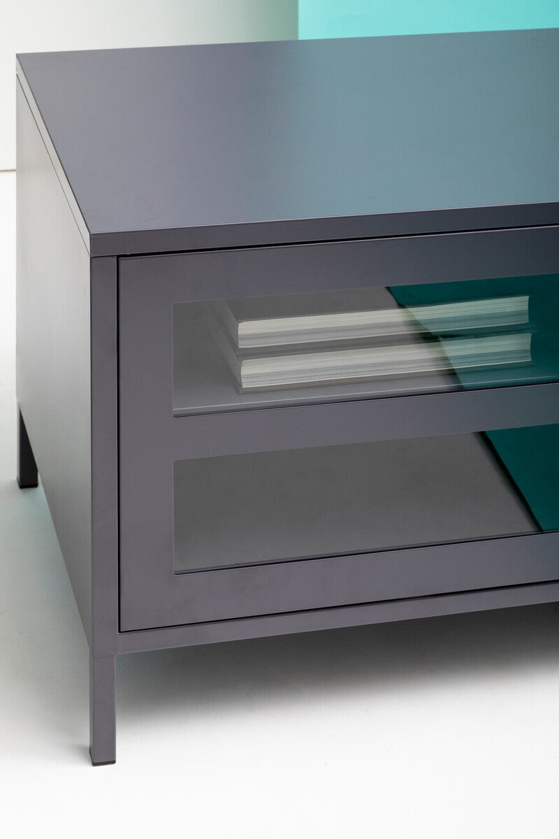 Acier Grey Metal 2 Door Media Unit with Glass Doors