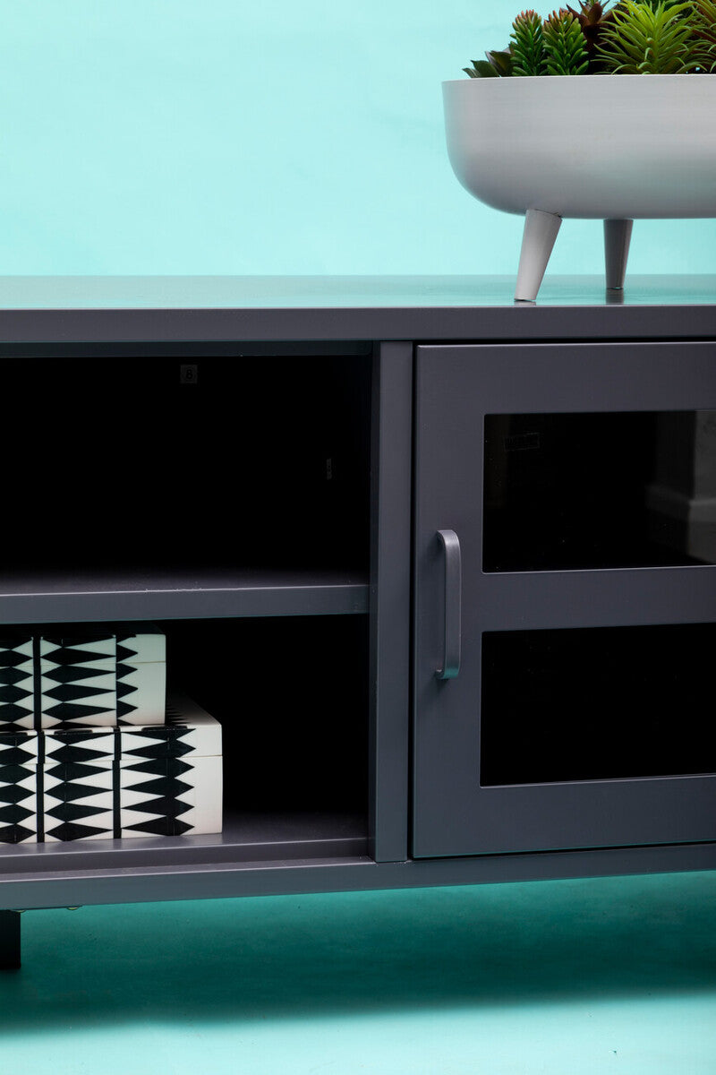 Acier Grey Metal 2 Door Media Unit with Glass Doors
