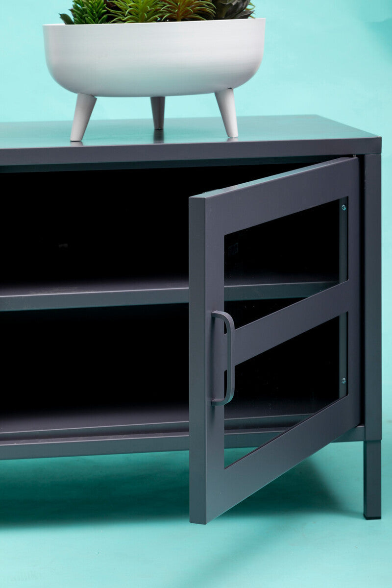 Acier Grey Metal 2 Door Media Unit with Glass Doors