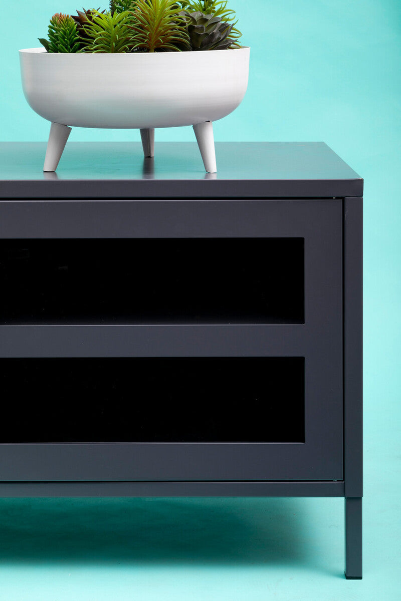 Acier Grey Metal 2 Door Media Unit with Glass Doors
