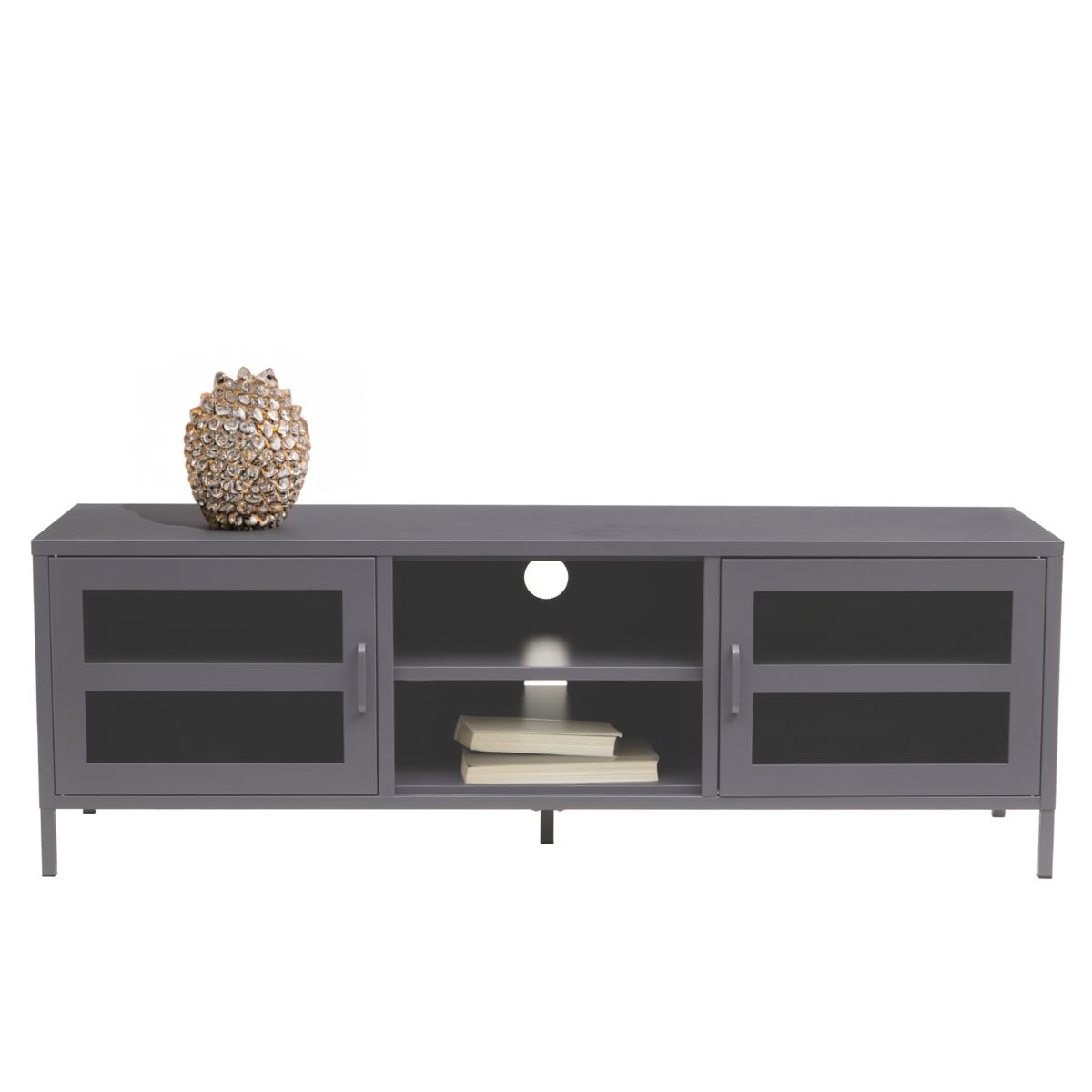 Acier Grey Metal 2 Door Media Unit with Glass Doors
