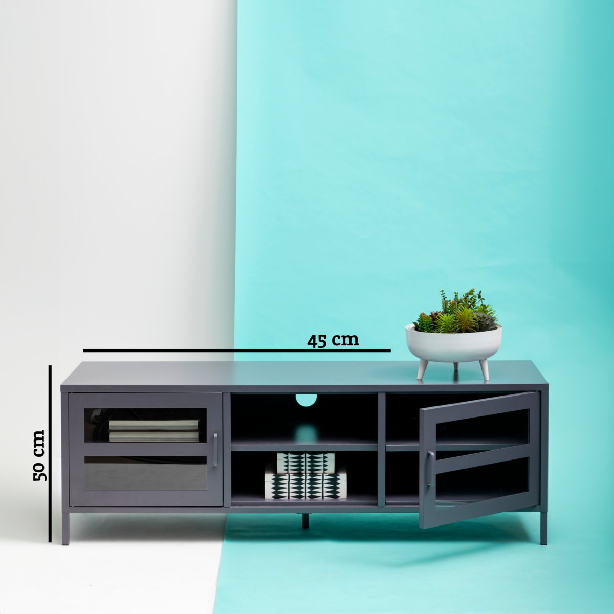 Acier Grey Metal 2 Door Media Unit with Glass Doors