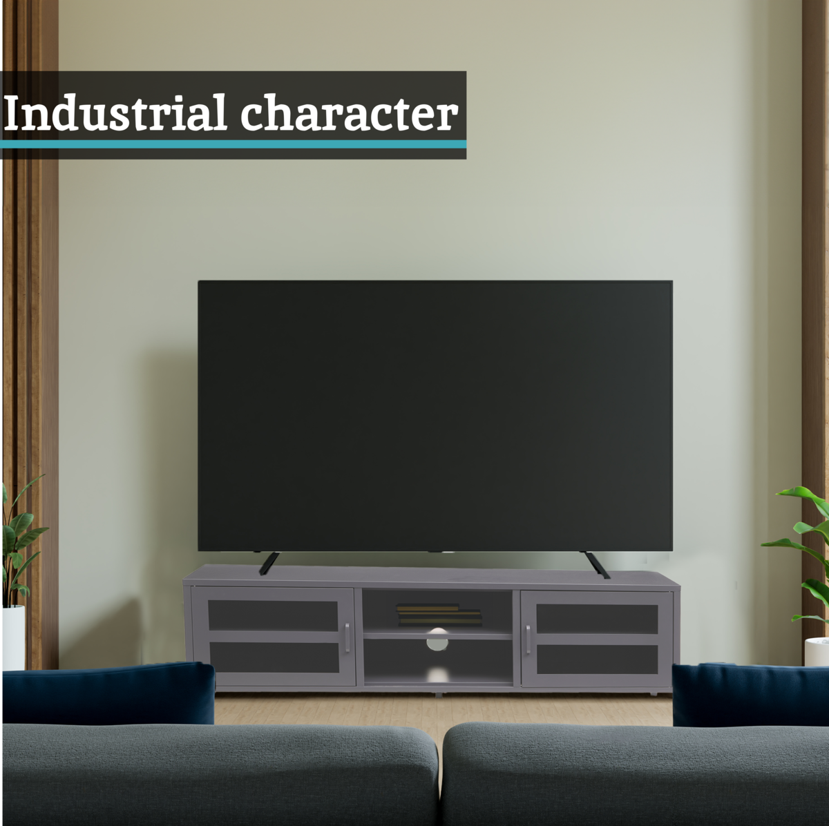 Acier Grey Metal 2 Door Media Unit with Glass Doors