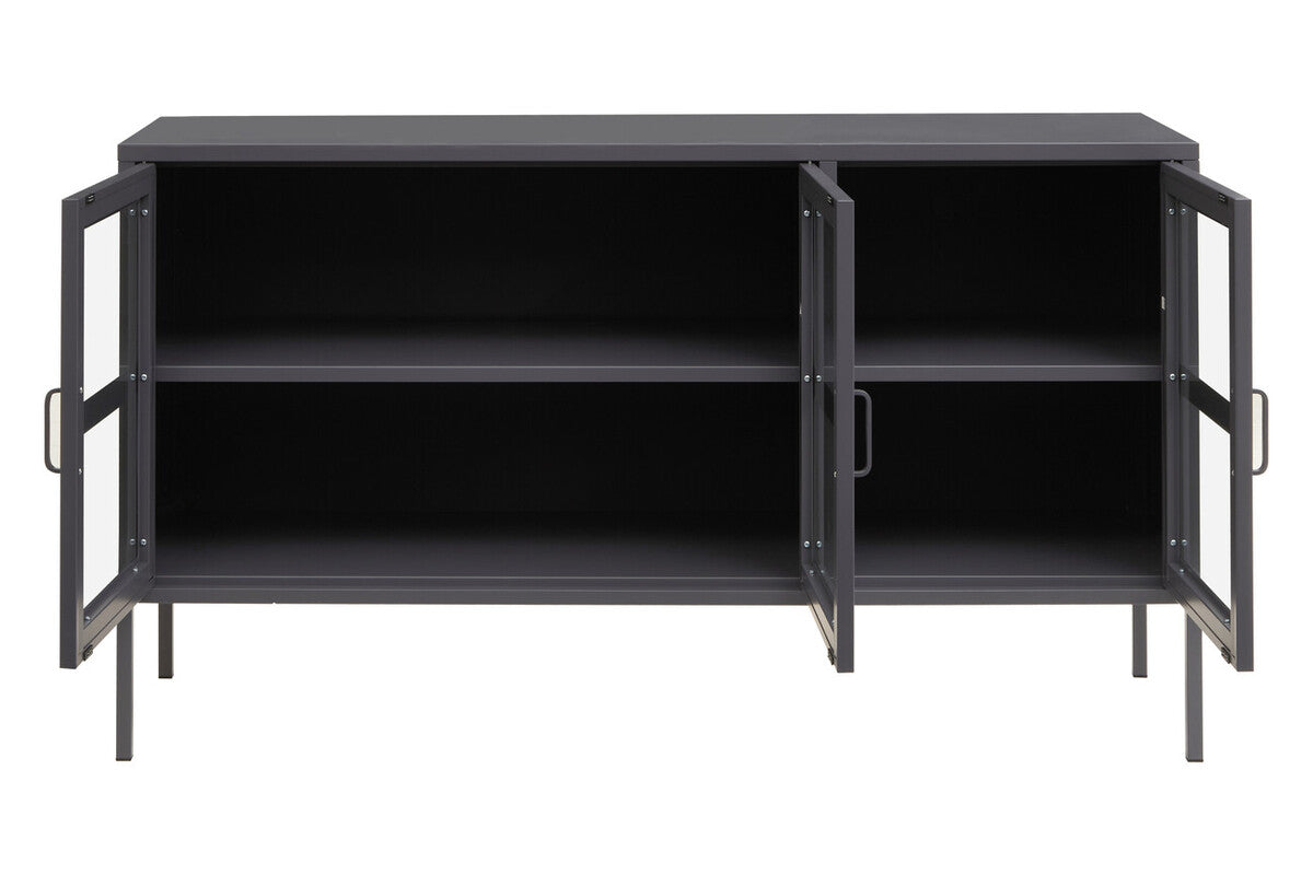 Acier Grey Metal 3 Door Sideboard with Glass Doors