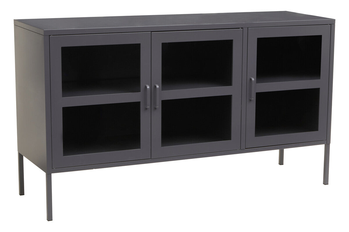 Acier Grey Metal 3 Door Sideboard with Glass Doors
