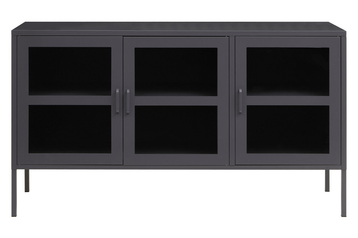 Acier Grey Metal 3 Door Sideboard with Glass Doors