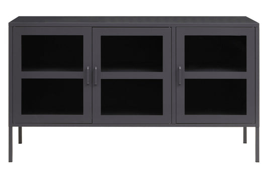 Grey Metal 3 Door Sideboard with Glass Doors