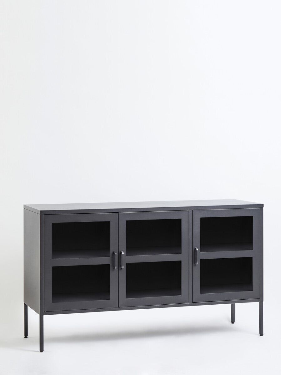 Acier Grey Metal 3 Door Sideboard with Glass Doors