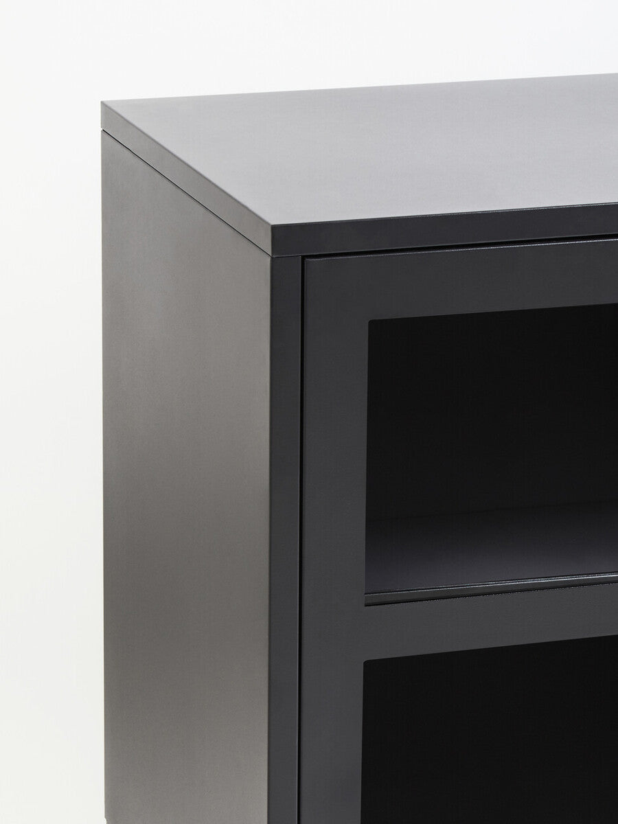 Acier Grey Metal 3 Door Sideboard with Glass Doors