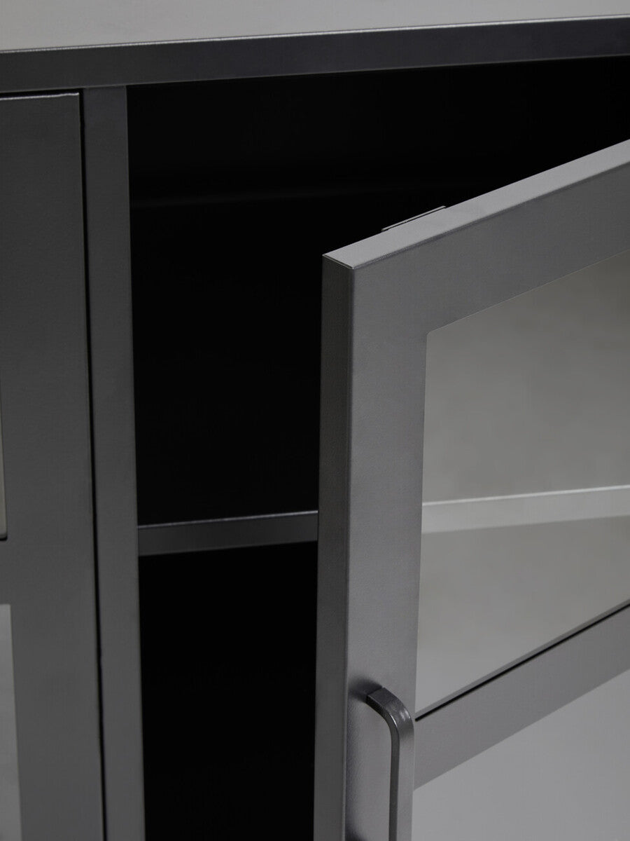 Acier Grey Metal 3 Door Sideboard with Glass Doors