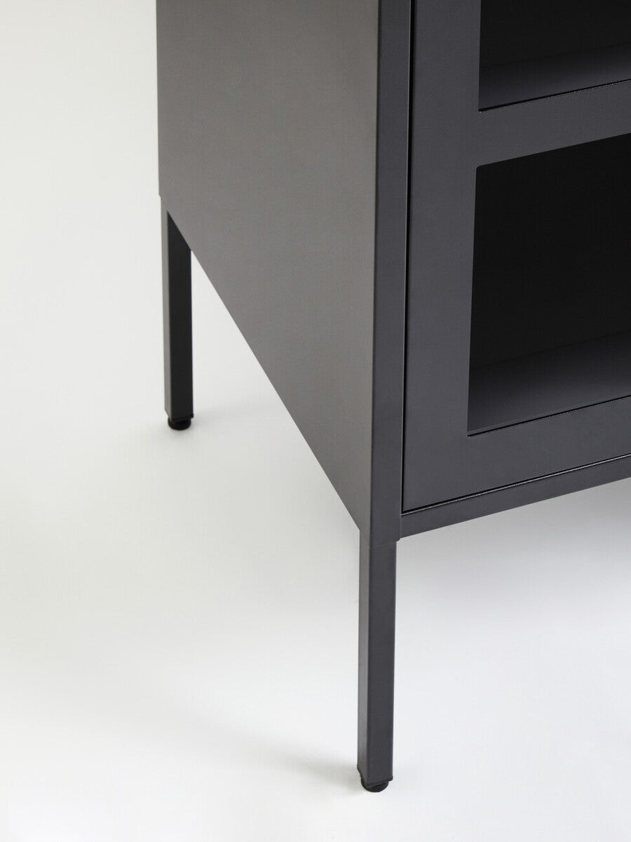 Acier Grey Metal 3 Door Sideboard with Glass Doors