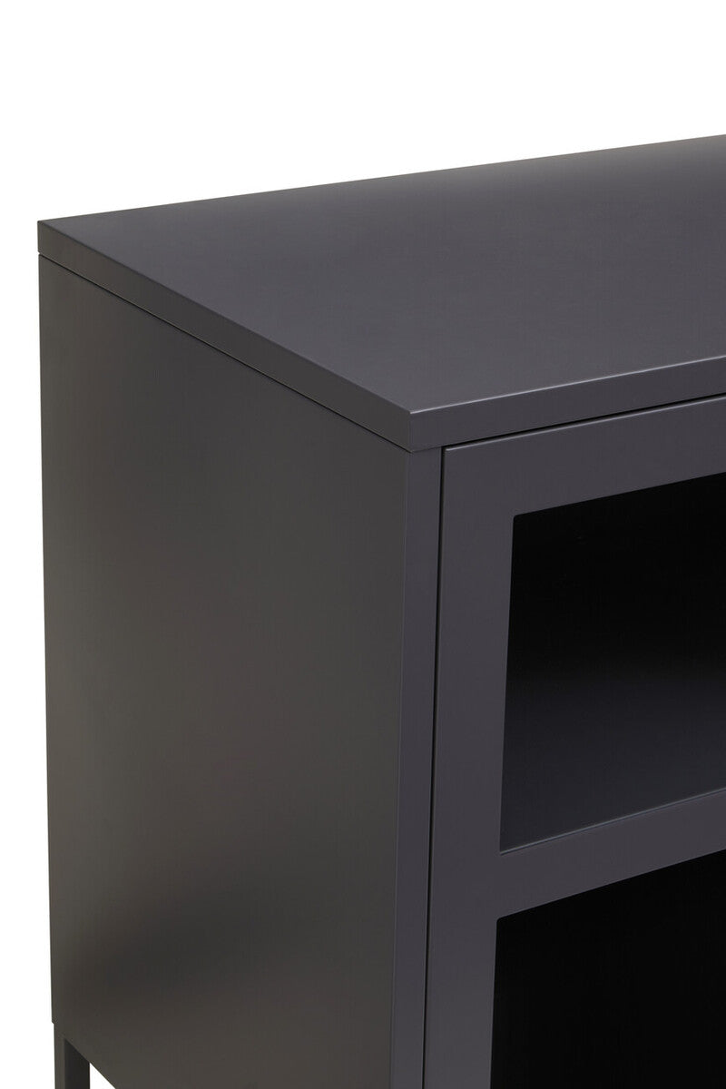 Acier Grey Metal 3 Door Sideboard with Glass Doors