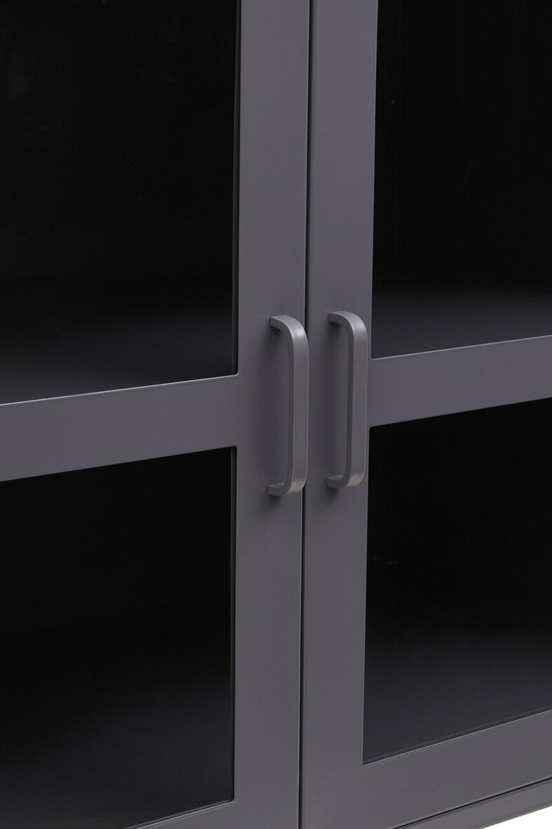 Acier Grey Metal 3 Door Sideboard with Glass Doors