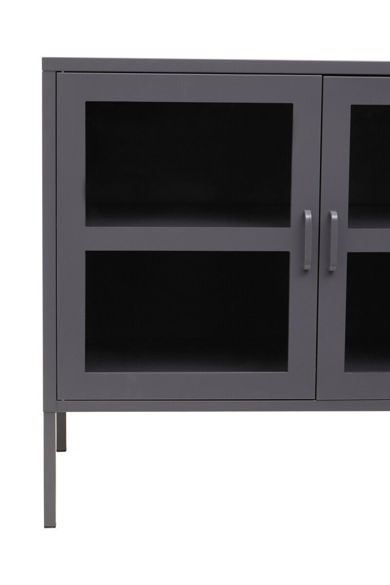 Acier Grey Metal 3 Door Sideboard with Glass Doors