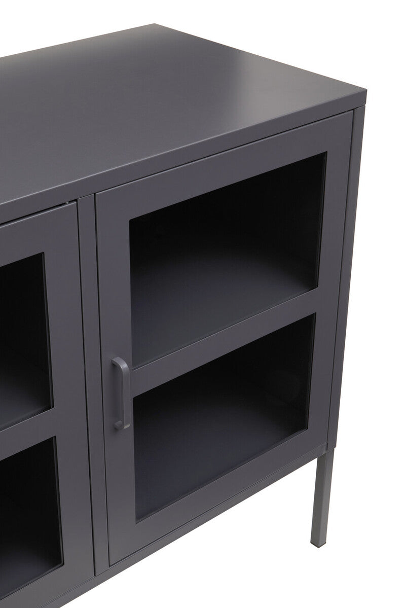 Acier Grey Metal 3 Door Sideboard with Glass Doors