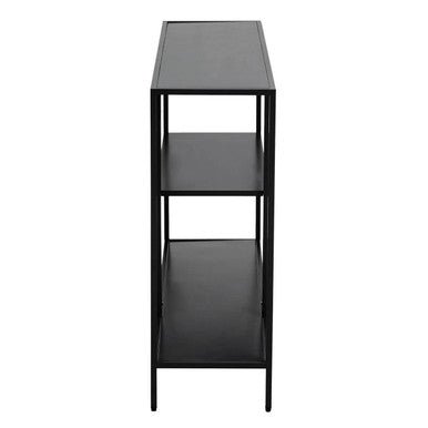 Black Metal Console Table with Rectangular Top and Two-Tier Open Shelf Storage, Acero | Acero