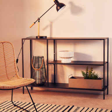 Black Metal Console Table with Rectangular Top and Two-Tier Open Shelf Storage, Acero | Acero