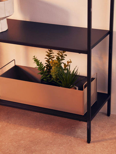 Black Metal Console Table with Rectangular Top and Two-Tier Open Shelf Storage, Acero | Acero