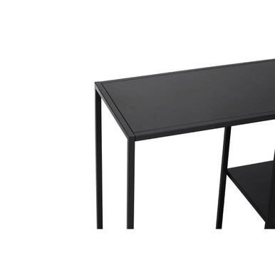 Black Metal Console Table with Rectangular Top and Two-Tier Open Shelf Storage, Acero | Acero
