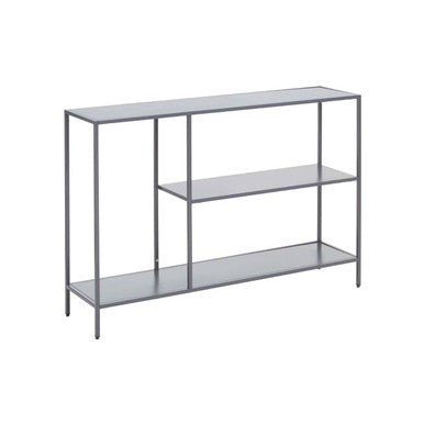 Grey Metal Console Table with Rectangular Top and Two-Tier Open Shelf Storage, Acero | Acero