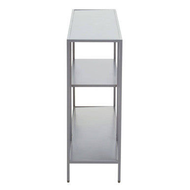 Grey Metal Console Table with Rectangular Top and Two-Tier Open Shelf Storage, Acero | Acero