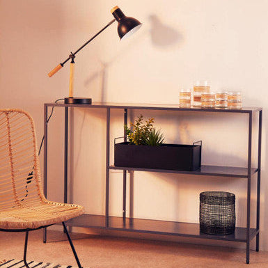 Grey Metal Console Table with Rectangular Top and Two-Tier Open Shelf Storage, Acero | Acero