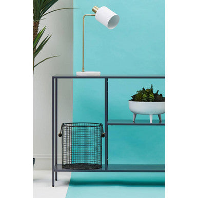 Grey Metal Console Table with Rectangular Top and Two-Tier Open Shelf Storage, Acero | Acero