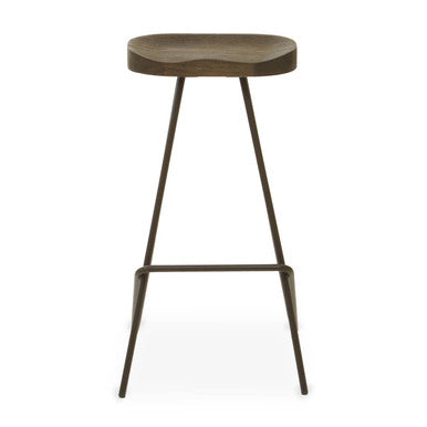 District Elm Wood Bar Stool with Black Finish Frame