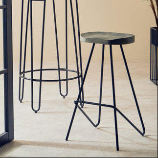 District Elm Wood Bar Stool with Black Finish Frame