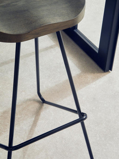 District Elm Wood Bar Stool with Black Finish Frame