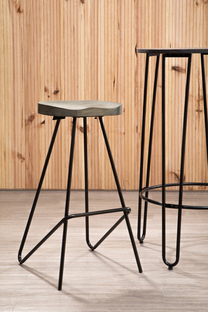 District Elm Wood Bar Stool with Black Finish Frame