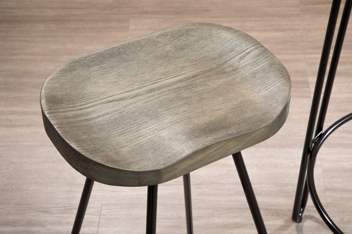 District Elm Wood Bar Stool with Black Finish Frame