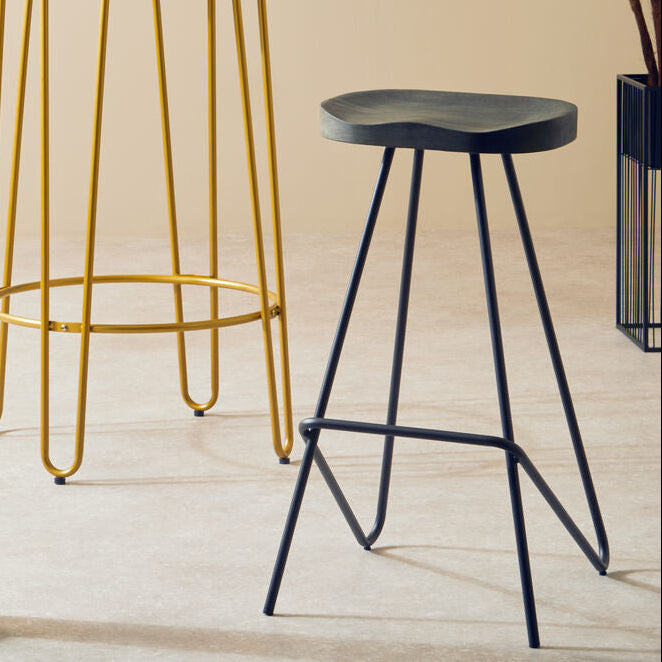 District Wooden Bar Stool with Black Finish Legs