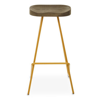 District Elm Wood Bar Stool with Gold Finish Frame