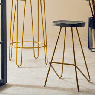 District Elm Wood Bar Stool with Gold Finish Frame