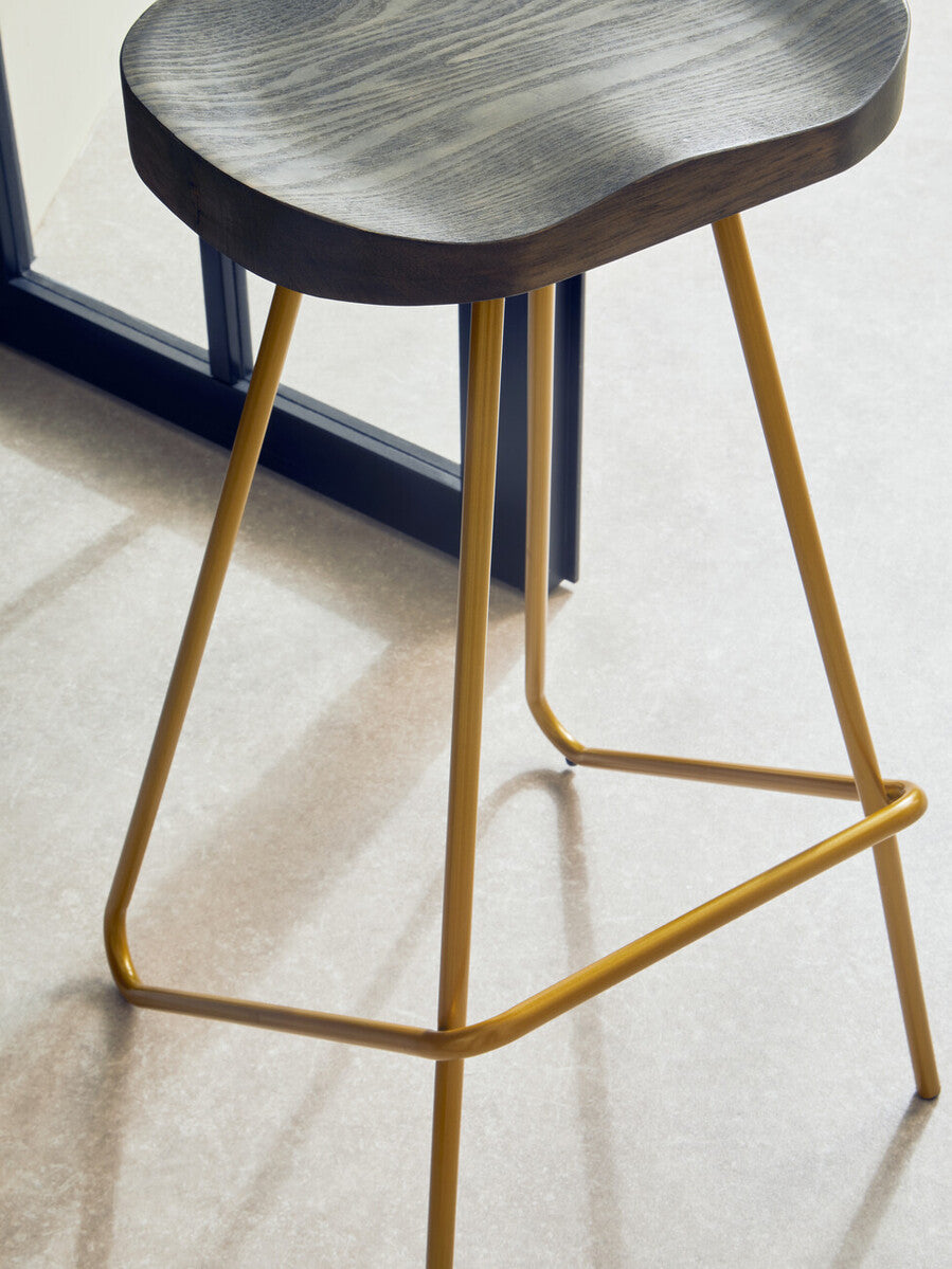 District Elm Wood Bar Stool with Gold Finish Frame