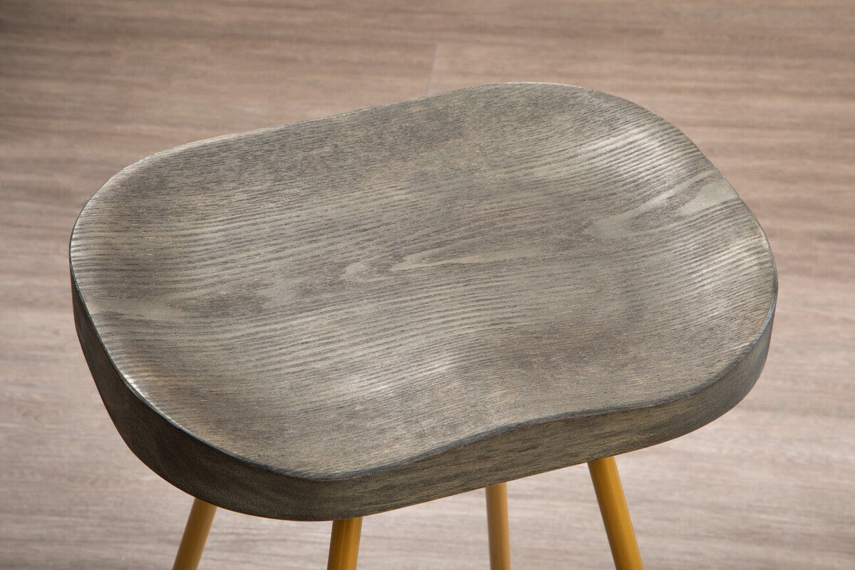 District Elm Wood Bar Stool with Gold Finish Frame