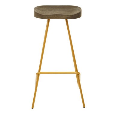 District Elm Wood Bar Stool with Gold Finish Frame