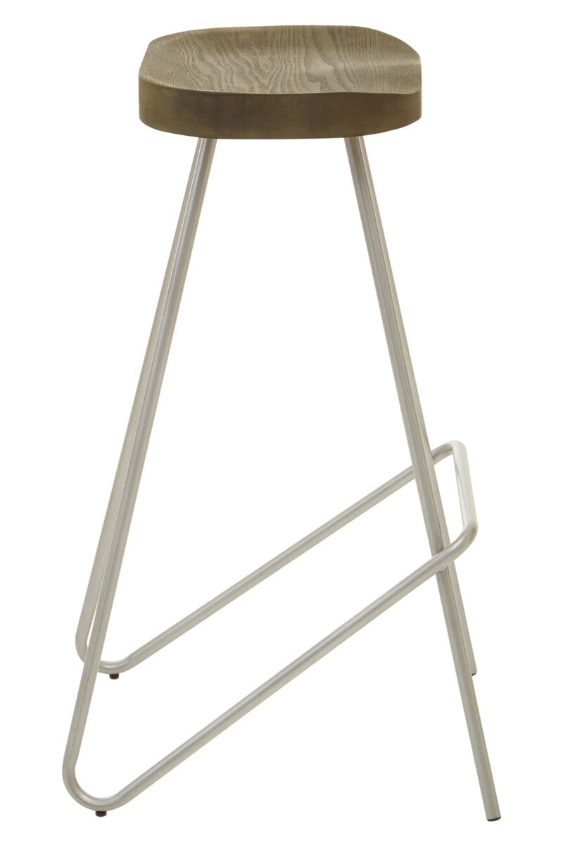 District Elm Wood Bar Stool with Silver Finish Frame