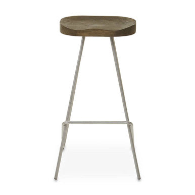 District Elm Wood Bar Stool with Silver Finish Frame
