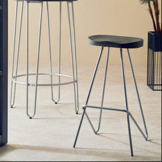 District Elm Wood Bar Stool with Silver Finish Frame